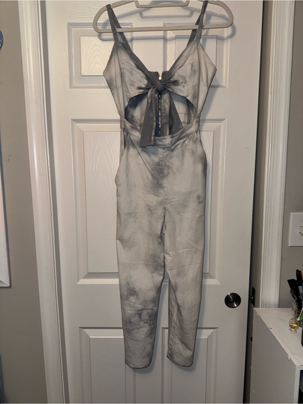 Sadie & Sage Gray Tie-Front Cutout Jumpsuit